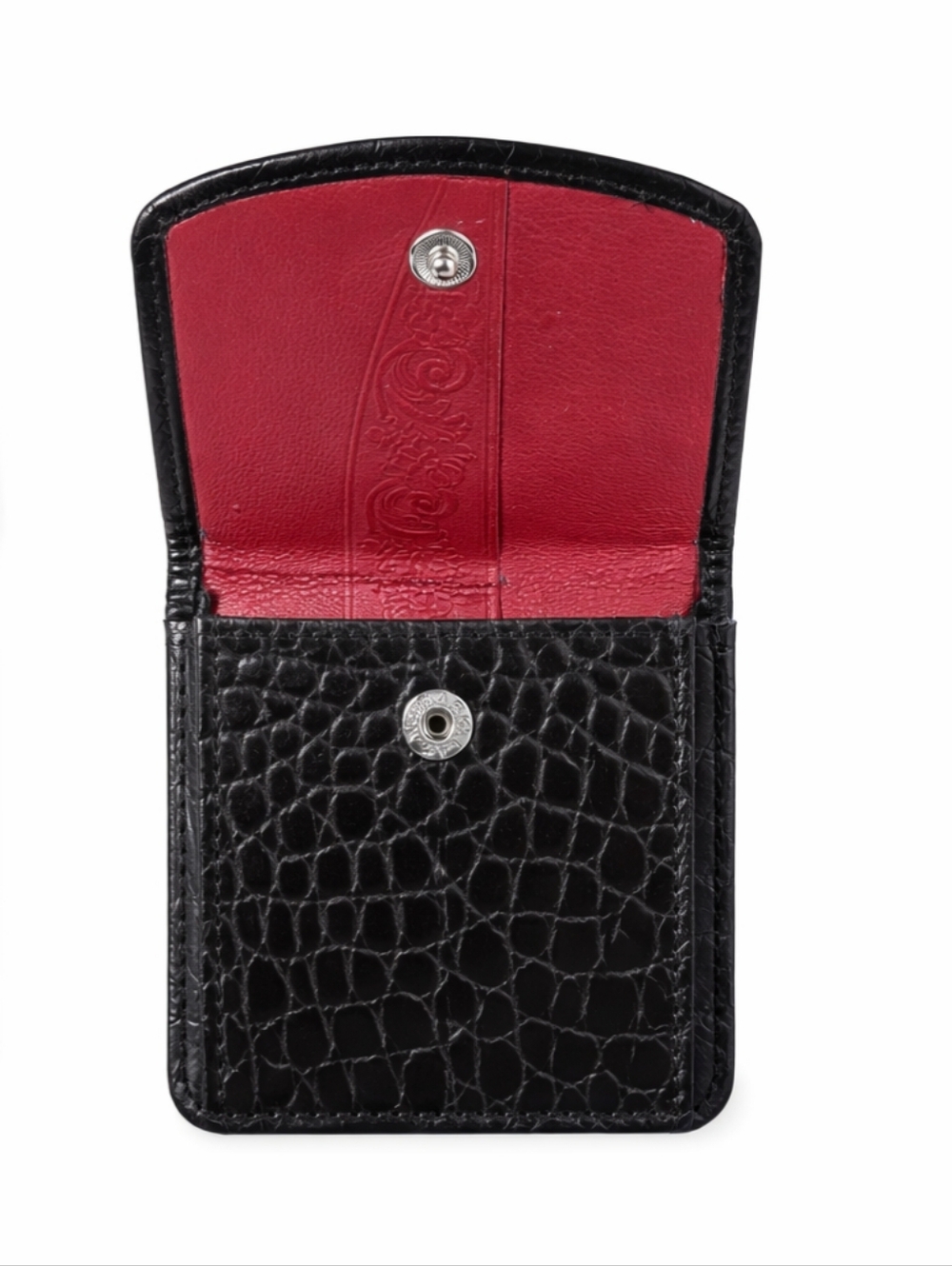 Brighton Compact Wallet Haircalf Flap & Croc Embossed Leather Body - Picture 3 of 9
